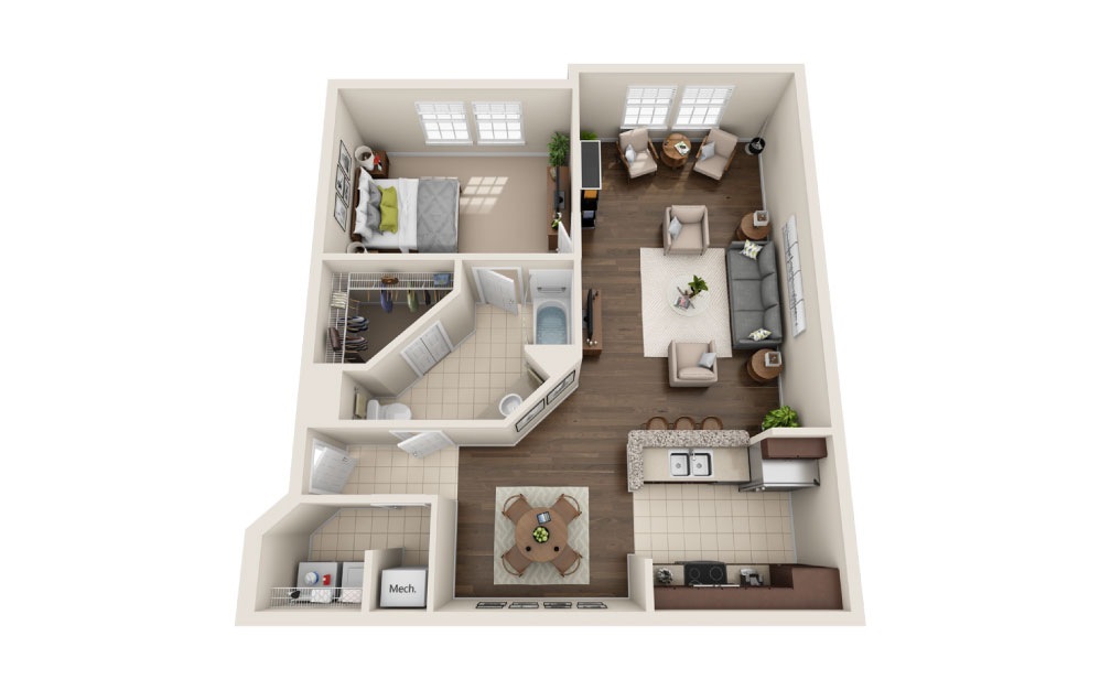 2D Creativity Solarium 1 Bed & 1 Bath Floor Plan At Cumberland Park Apartments
