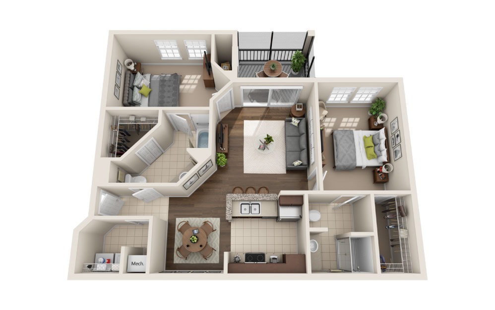 2D Energy Patio 2 Bed & 2 Bath Floor Plan At Cumberland Park Apartments
