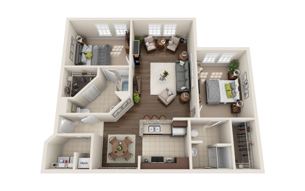 2D Energy Solarium 2 Bed & 2 Bath Floor Plan At Cumberland Park Apartments