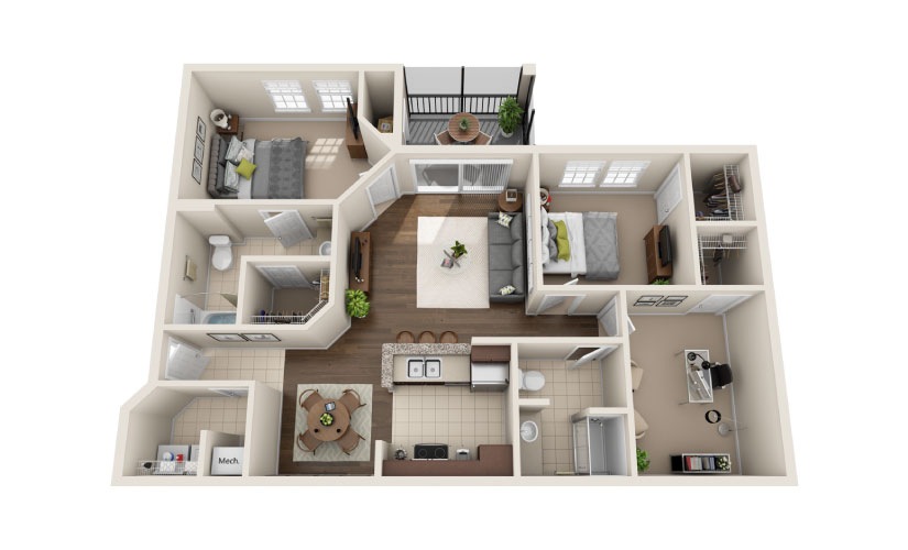 Den Patio 2 Bed & 2 Bath Floor Plan At Cumberland Park Apartments In Orlando, FL