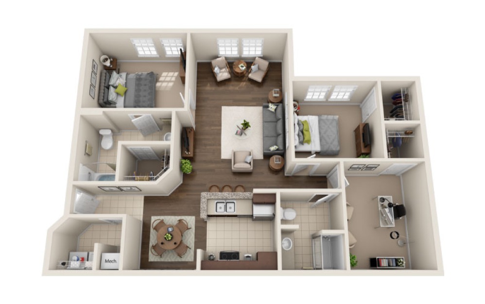 Den Solarium 2 Bed & 2 Bath Floor Plan At Cumberland Park Apartments In Orlando, FL