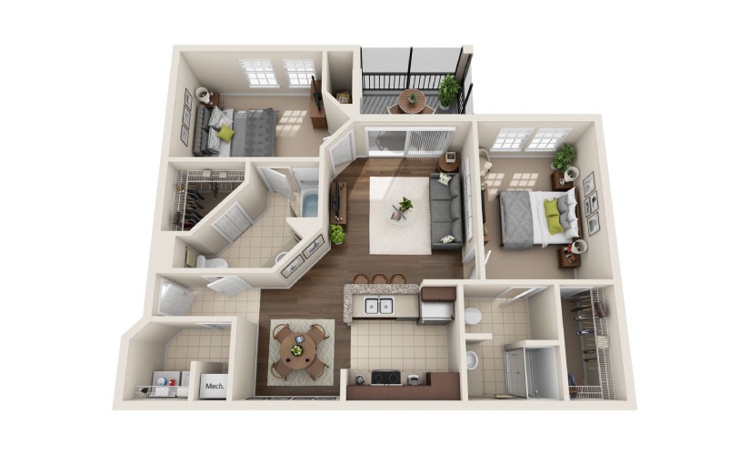 Energy Patio 2 Bed & 2 Bath Floor Plan At Cumberland Park Apartments In Orlando, FL